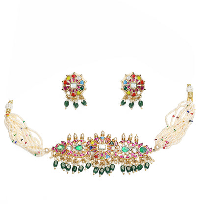Multicolor Kundan Bridal Choker Necklace Set – for Brides Jewelry