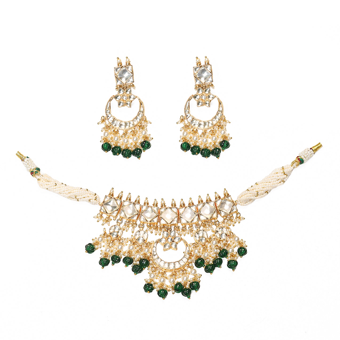 Green Kundan Bridal Choker Necklace Set with Earrings Jewelry