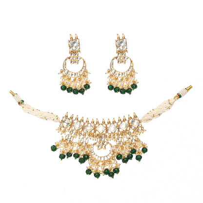 Green Kundan Bridal Choker Necklace Set with Earrings Jewelry