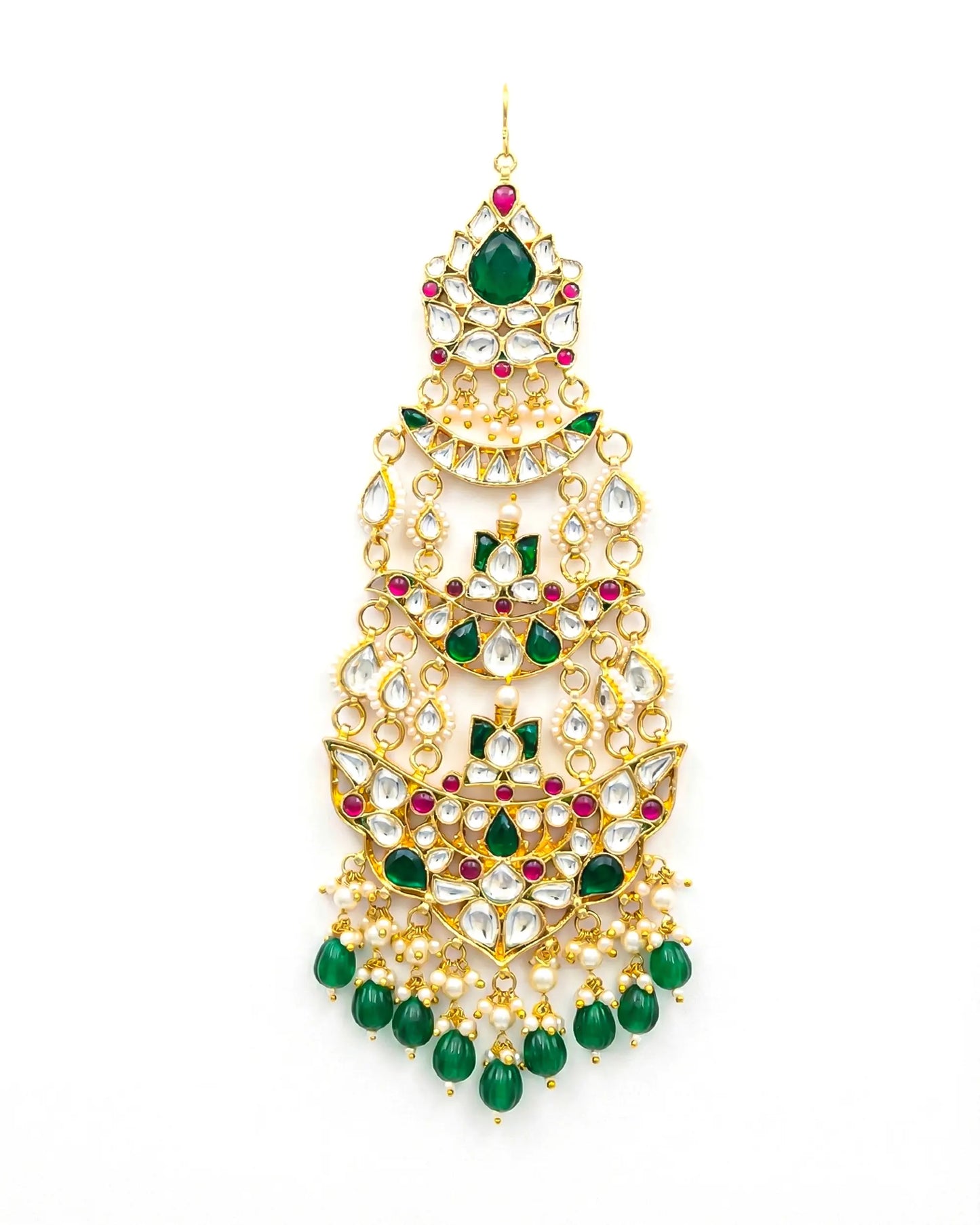 Royal Layered Kundan Passa Drops with Pearl Dangling – Traditional Bridal Jhoomar Headpiece Jewelry