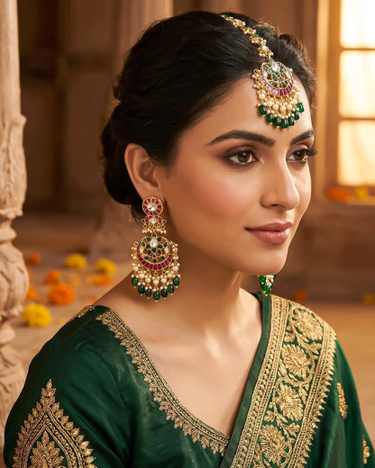 Kundan Maang Tikka and Earrings Set