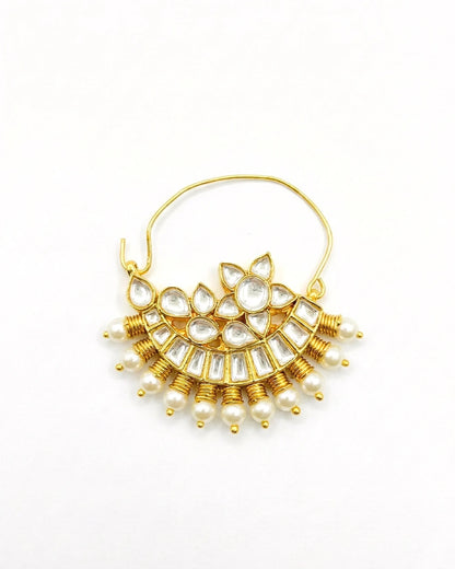 Kundan Pearl Bridal Nath – 18k Gold Plated Floral Wedding Nose Ring Jewelry