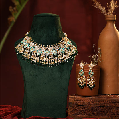Minakari Kundan Choker Set, 18k gold plated Necklace with earrings