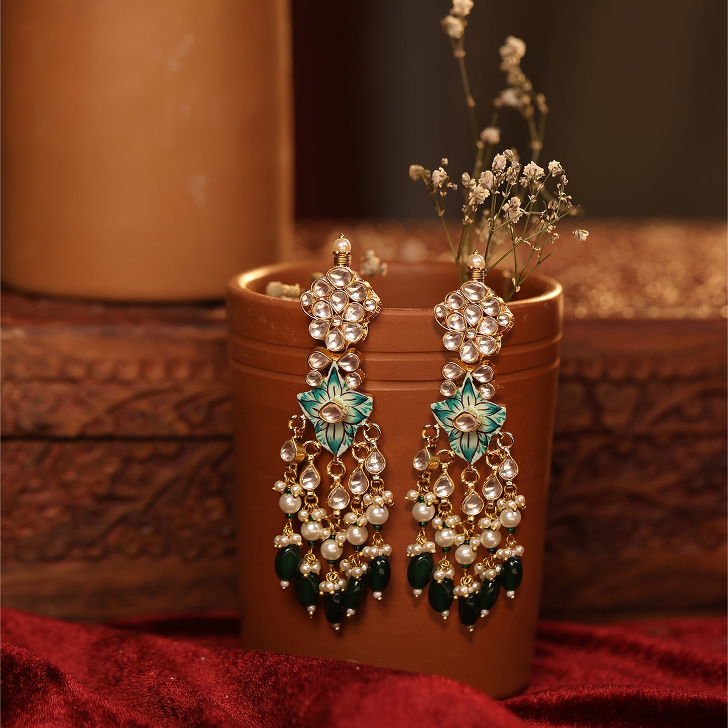 Minakari Kundan Choker Set, 18k gold plated Necklace with earrings