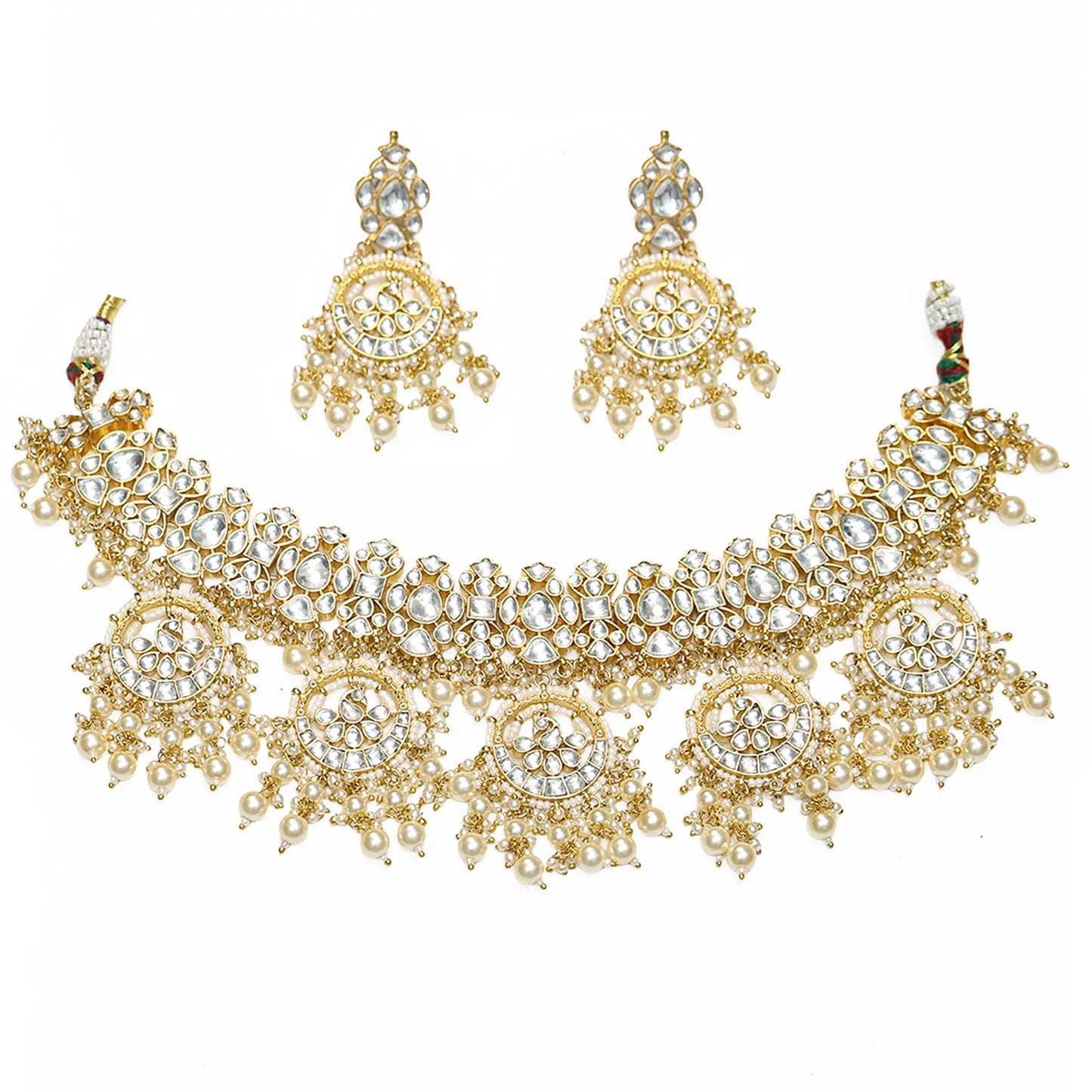 Gold Kundan Choker Necklace Set with Earrings, Bridal Polki Jewelry Set, Pearl Drop Indian Wedding Jewelry, Traditional Ethnic Statement Set