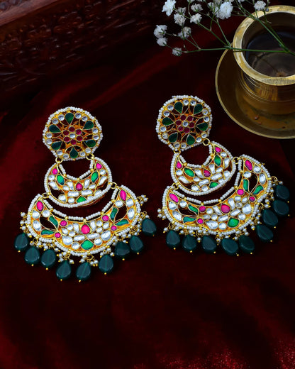 18K Gold Plated Jadau Chandbali Earrings Indian Jewelry