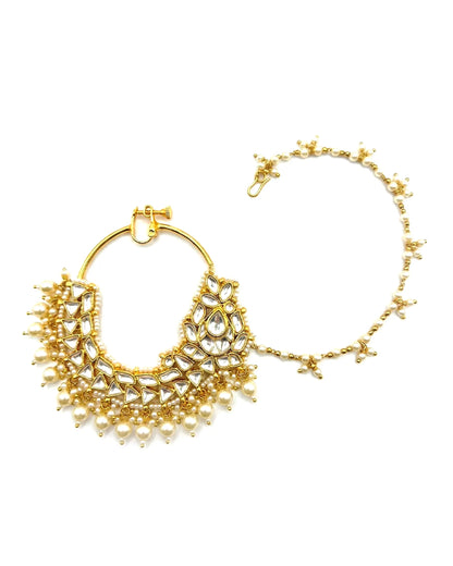 Traditional Kundan Pearl Bridal Nath – Gold Plated Wedding Nose Ring Jewelry