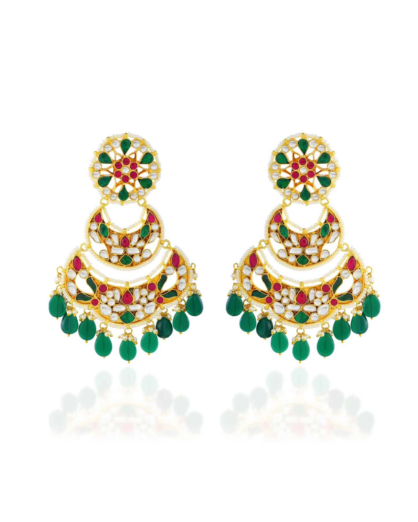 18K Gold Plated Jadau Chandbali Earrings