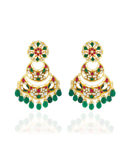 18K Gold Plated Jadau Chandbali Earrings