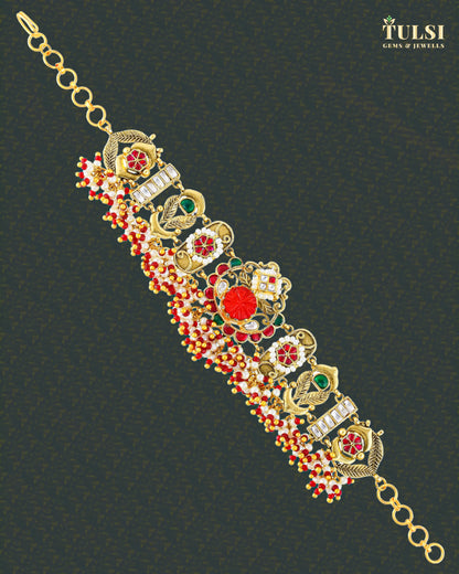 Handcrafted Gold Plated Kundan Bracelet, Red Green Meenakari Bridal Jewelry