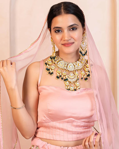 Kundan Polki Bridal Necklace Set – Gold-Plated Indian Wedding Jewelry