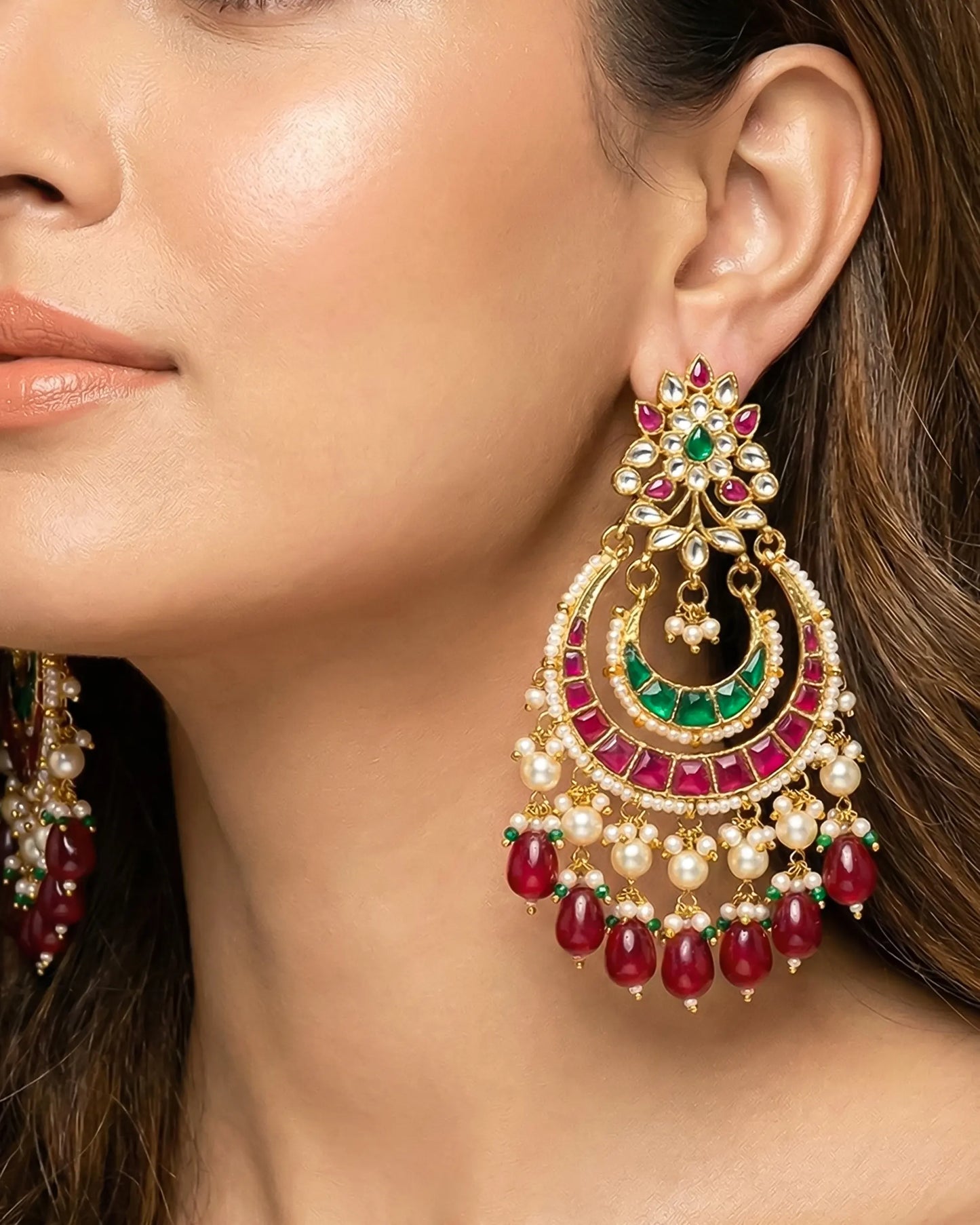 Gold Plated Mother of Pearl Chandbali Earrings