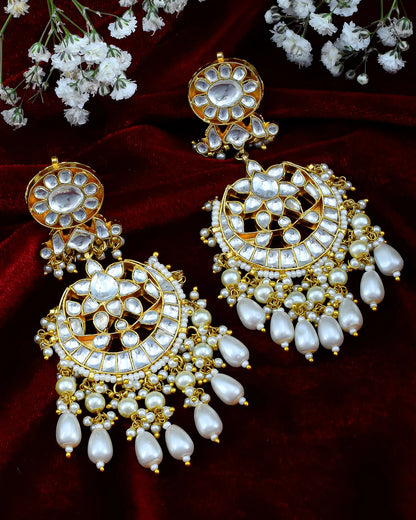 Kundan Pearl Chandbali Earrings, 18K Gold Plated Jewelry