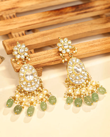 Kundan Choker Set Jewelry, Green Beads Bridal Necklace, Drop Earrings