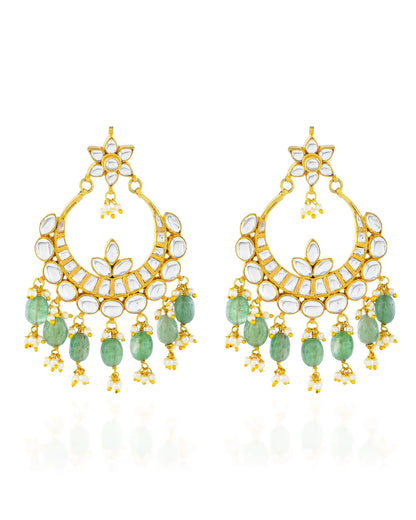 Bridal Jadau Chandbali Earrings with Pearls Green Beads
