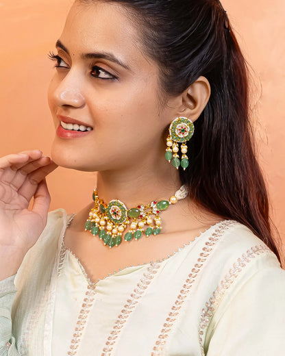 Pearl Beaded Choker Necklace Set – 18K Gold Plated Jewelry