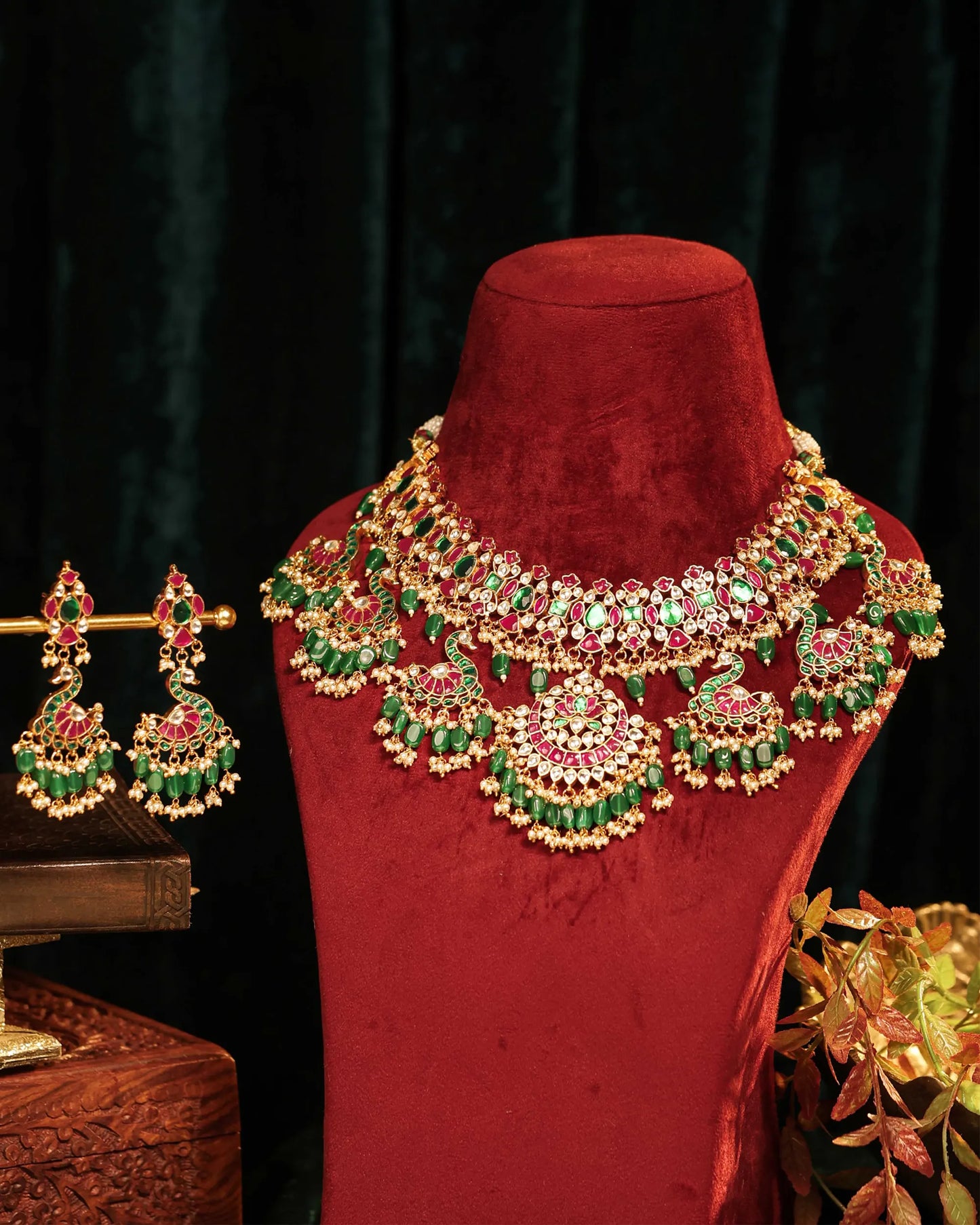 Handmade Peacock Kundan Bridal Choker Necklace Set, Traditional Indian Jewelry