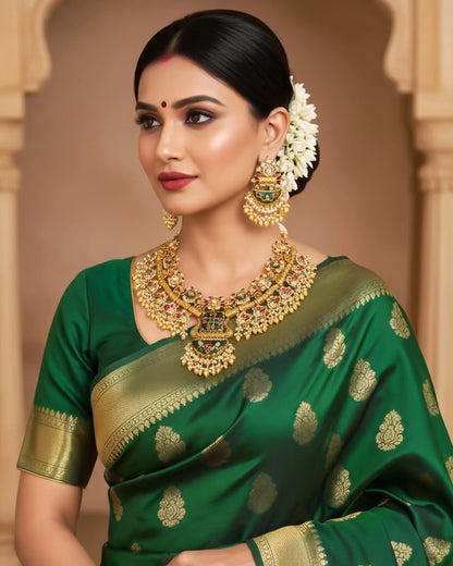 Indian Bridal Necklace Set, Gold Tone Kundan Meenakari Jewelry, Wedding Statement Piece