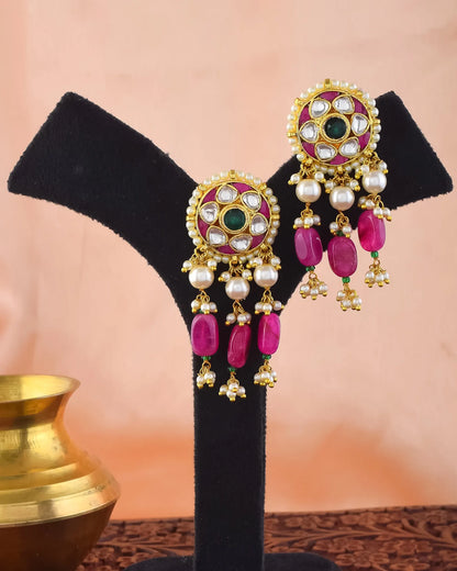 Kundan Peacock Choker Set with Pink Beads & Pearls – Ethnic Indian Jewelry