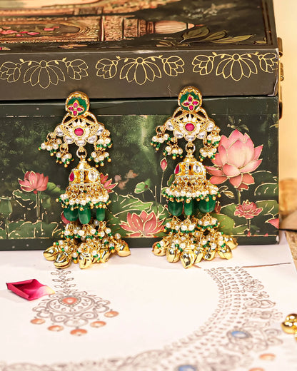 Handcrafted Kundan Bridal Choker Set – Green Beads & Pearl Necklace Jewelry