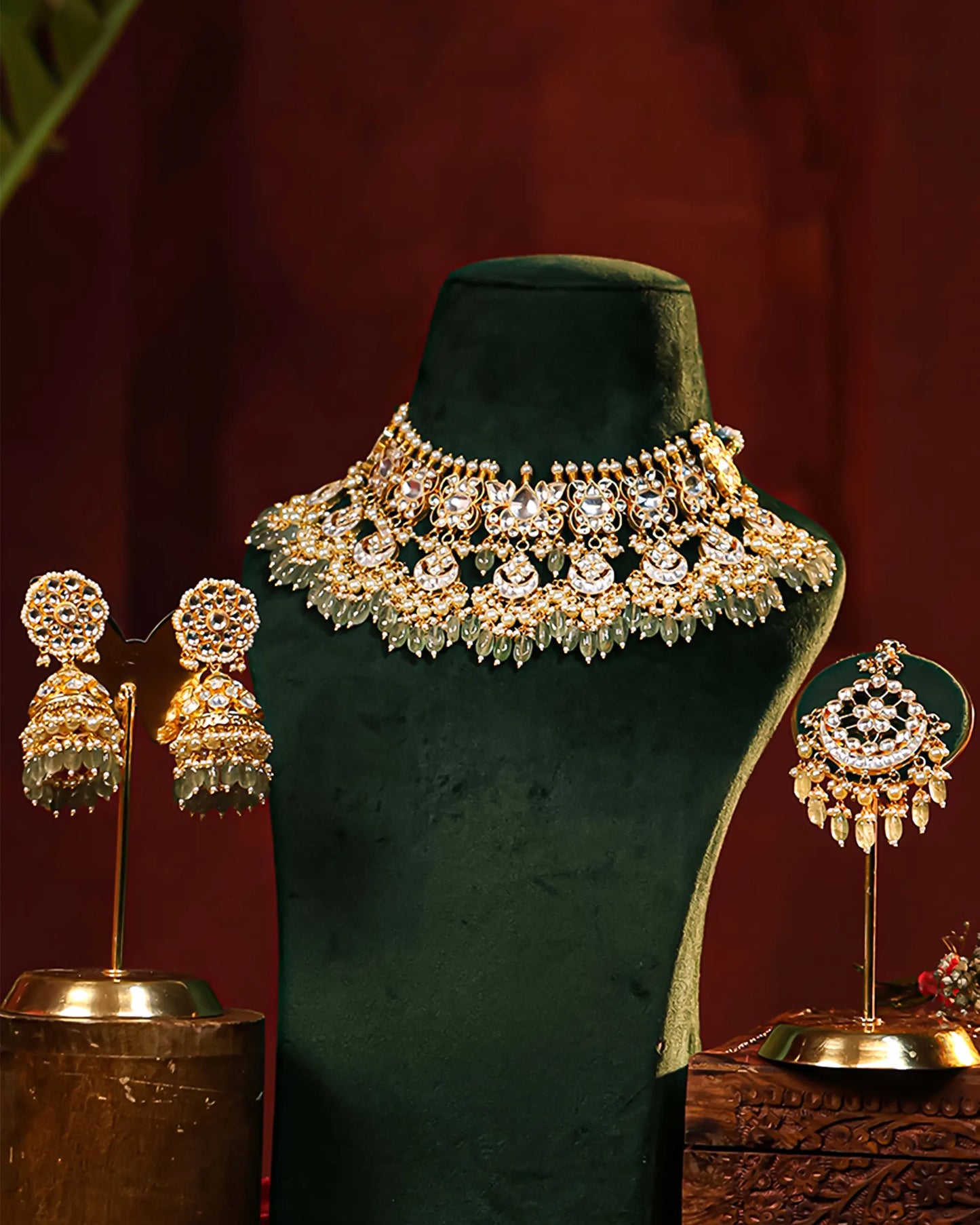 Gold Plated Kundan Bridal Choker Set with Pearl Drop Earrings and Maang Tikka Jewelry