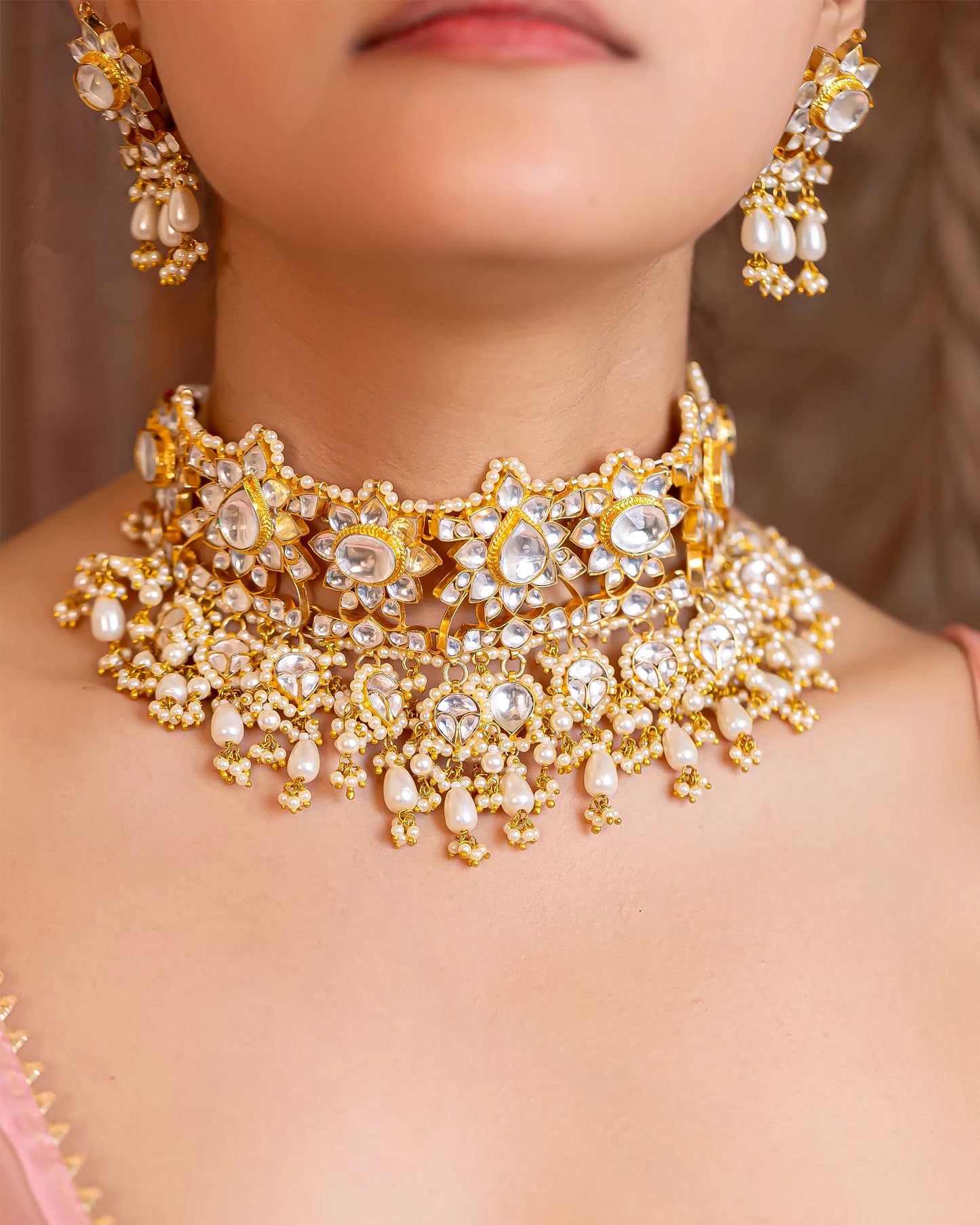 Designer White Kundan and Pearl Choker Set – Bridal Jewelry