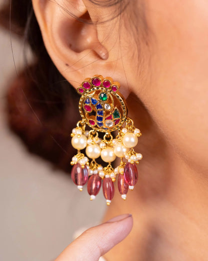 Peacock Kundan Choker Set with Pearl Earrings, Bridal Wedding Necklace Traditional Jewelry