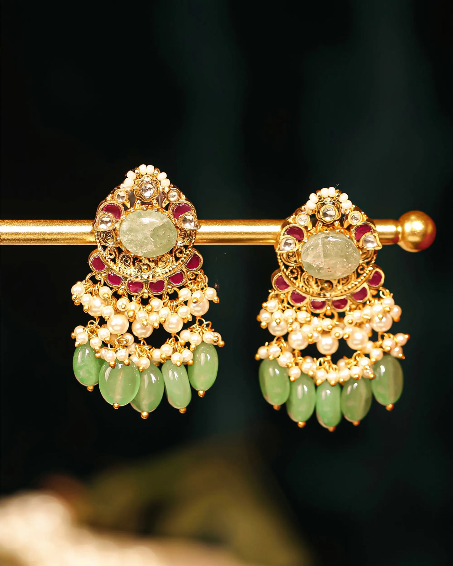 Green Kundan Choker Set Indian Bridal Jewelry Pearl Drop Earrings