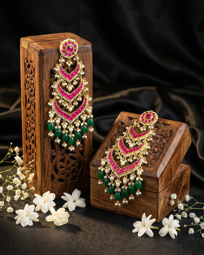 18K Gold Plated Jadau Pearl Earrings