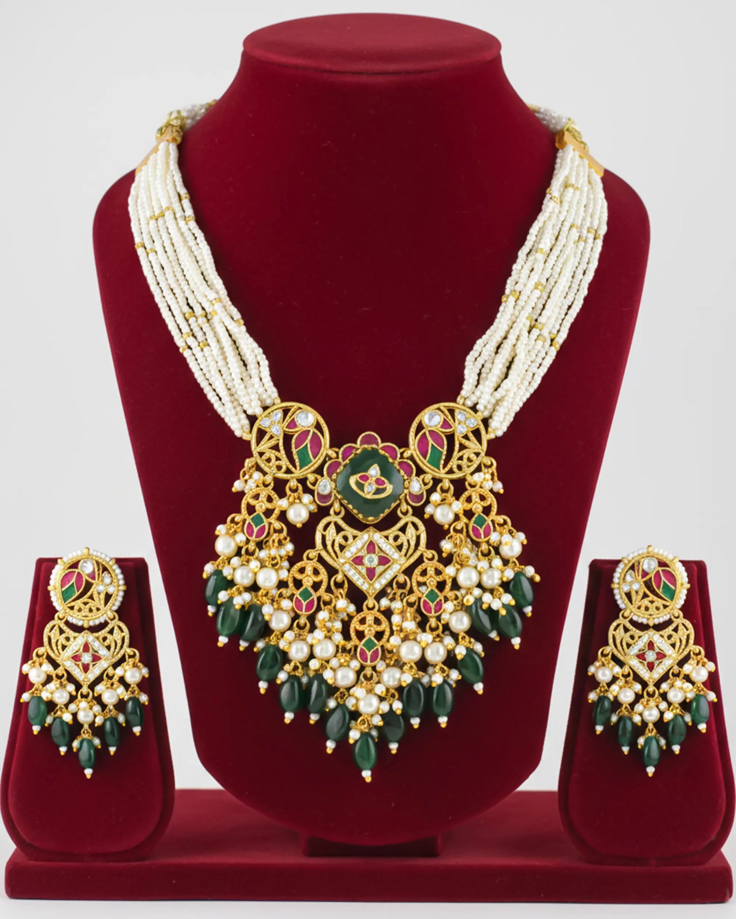 Indian Bridal Kundan Pearl Necklace Set, Gold Plated Wedding Choker, Traditional Rajasthani Earrings