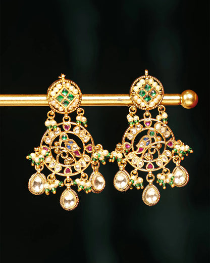 Multicolor Kundan Choker Set with Pearls, Indian Necklace & Earrings for Bride