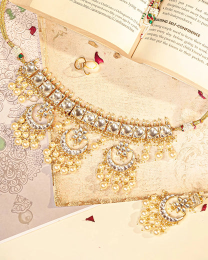 Traditional Polki Kundan Choker Set, Pearl Wedding Necklace & Earrings, Bridal Ethnic Jewelry