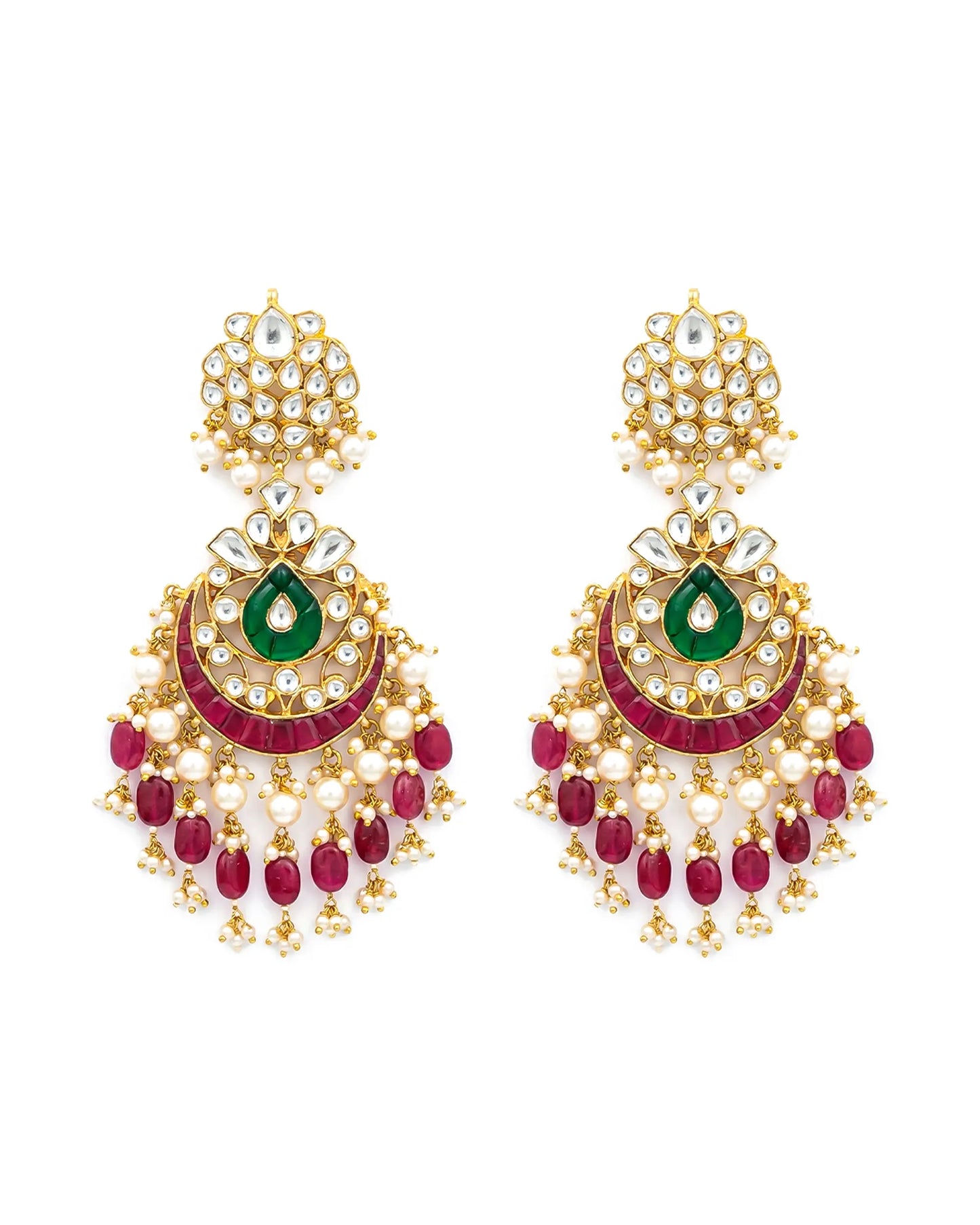 18K Gold Plated Jadau Chandbali Earrings
