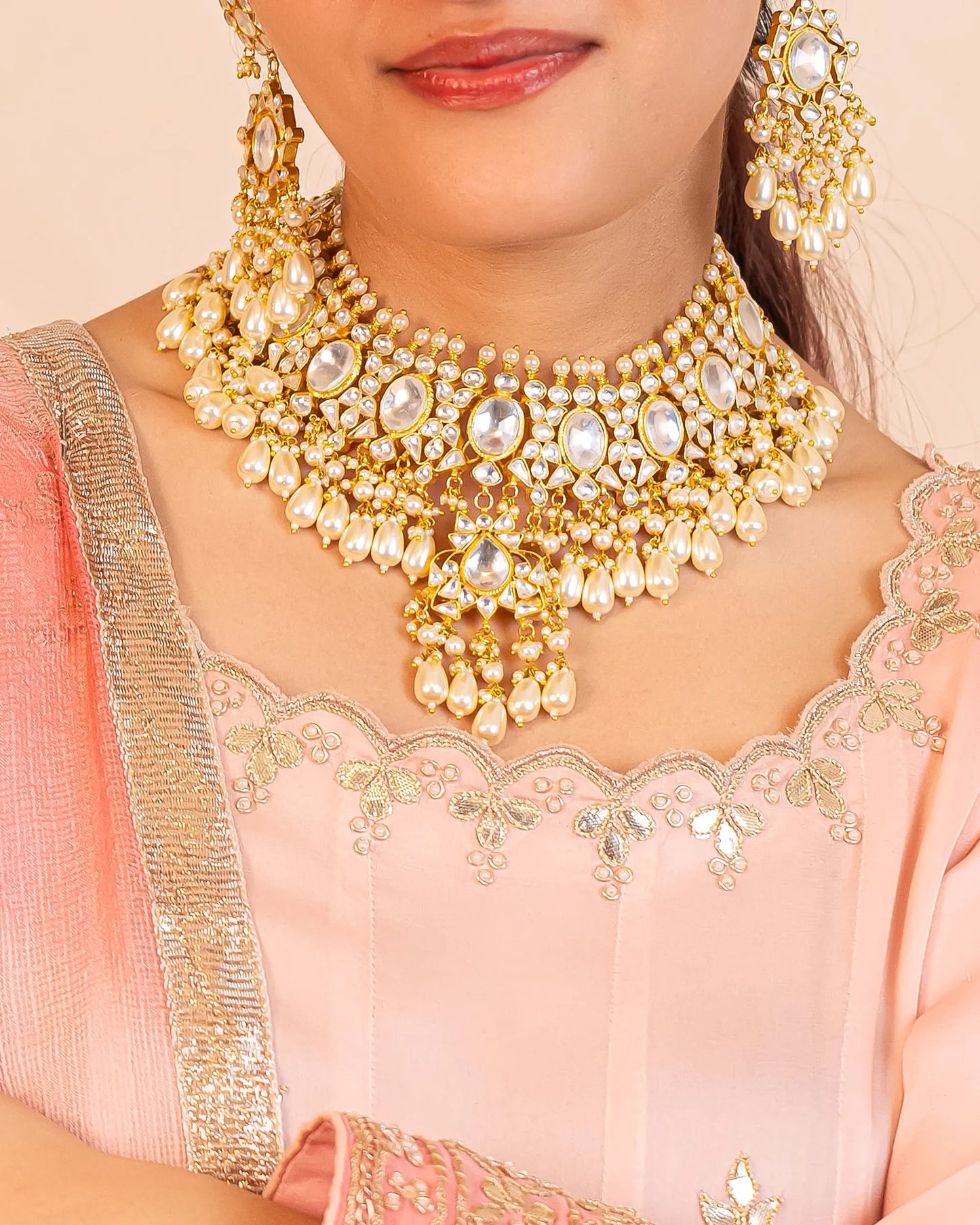 White Kundan Bridal Set – Gold Plated Choker, Earrings & Maang Tikka Jewelry