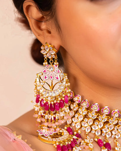 Pink Kundan Choker Set Jewelry – Gold Plated Indian Bridal Necklace & Earrings