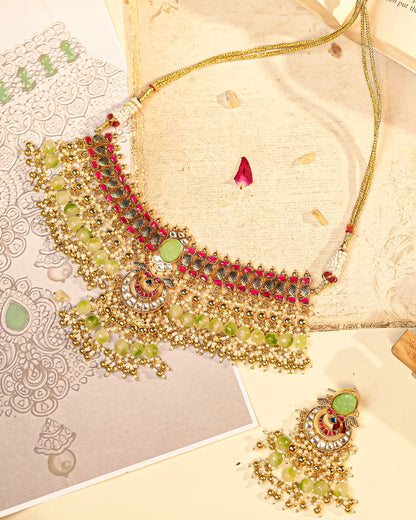 Designer Green Kundan Choker Set for Women, Heavy Bridal Wedding Necklace Jewelry