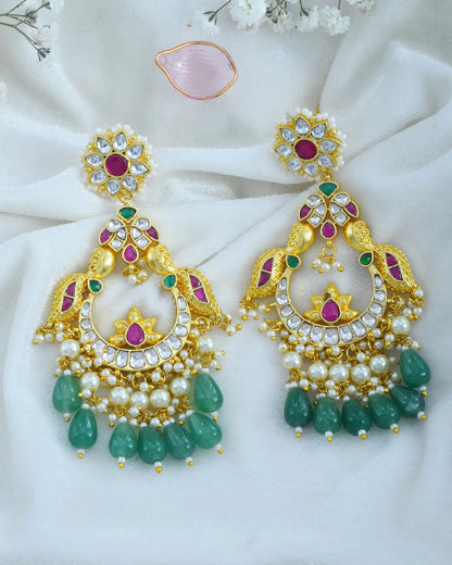 18K Gold Plated Peacock Chandbali Earrings
