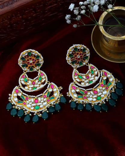 18K Gold Plated Jadau Chandbali Earrings