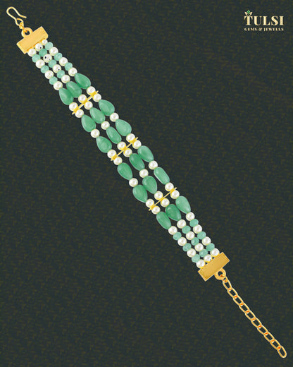 Multi-Layer Pearl Green Beds Bracelet, Gold Tone Handmade Elegant Jewelry Gift for her