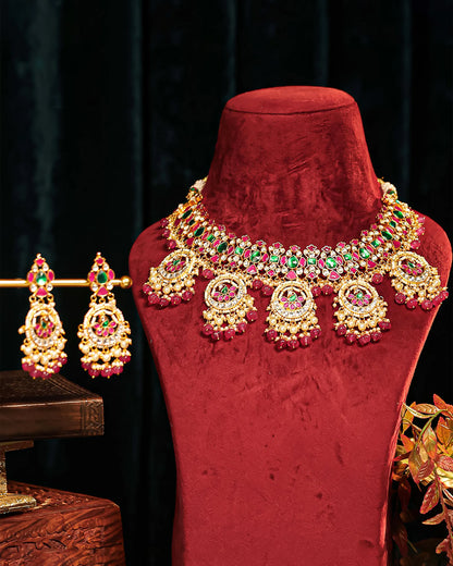 Kundan Choker Set with Pink & Green Stones – Gold Plated Indian Jewelry