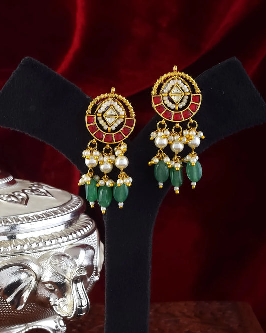 Kundan Pearl Choker Necklace Set with Green Beads – Traditional Indian Bridal Wedding Jewelry