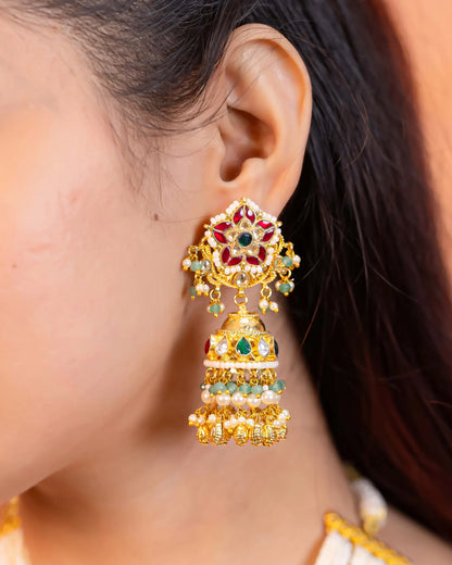 Royal Layered Kundan Pearl Choker Set, Heavy Bridal Wedding Necklace with Long Earrings