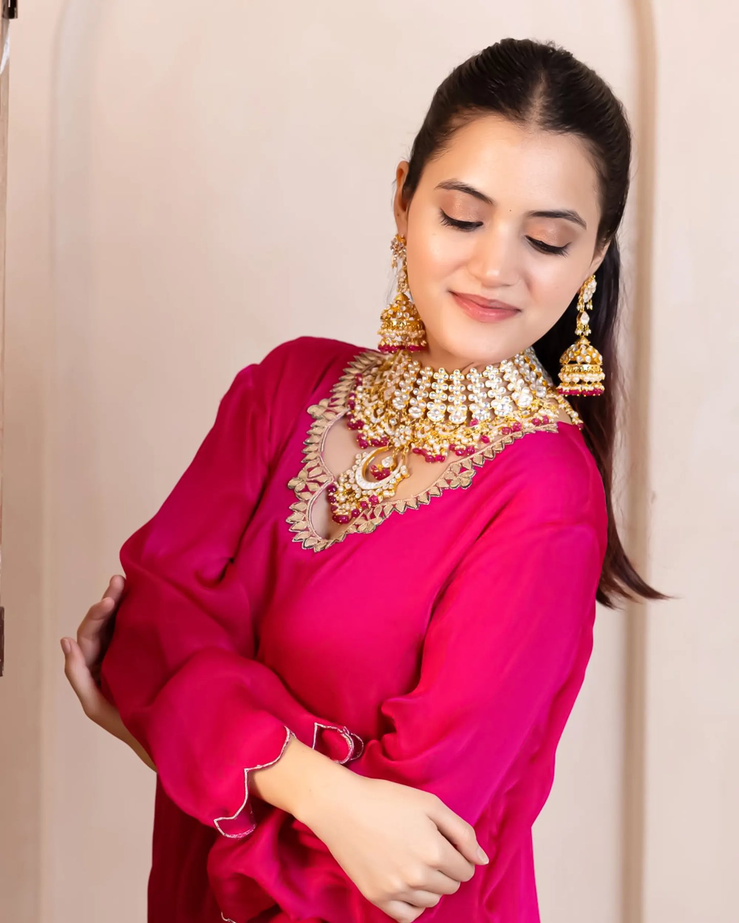 Royal Pink Kundan Gold Plated Choker – Indian Bridal Jewelry Set Necklace