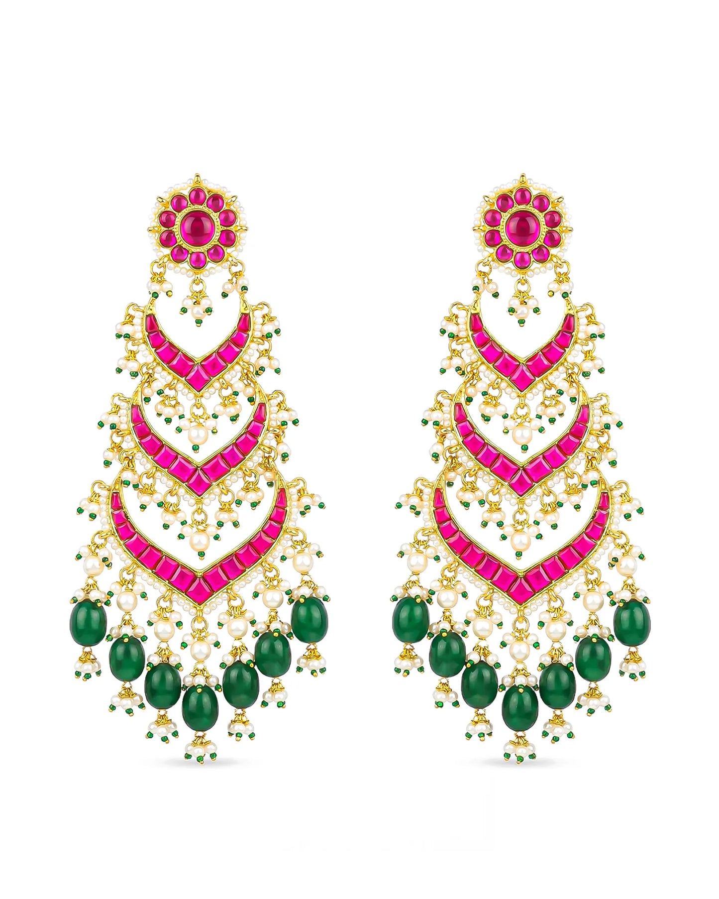 18K Gold Plated Jadau Pearl Earrings