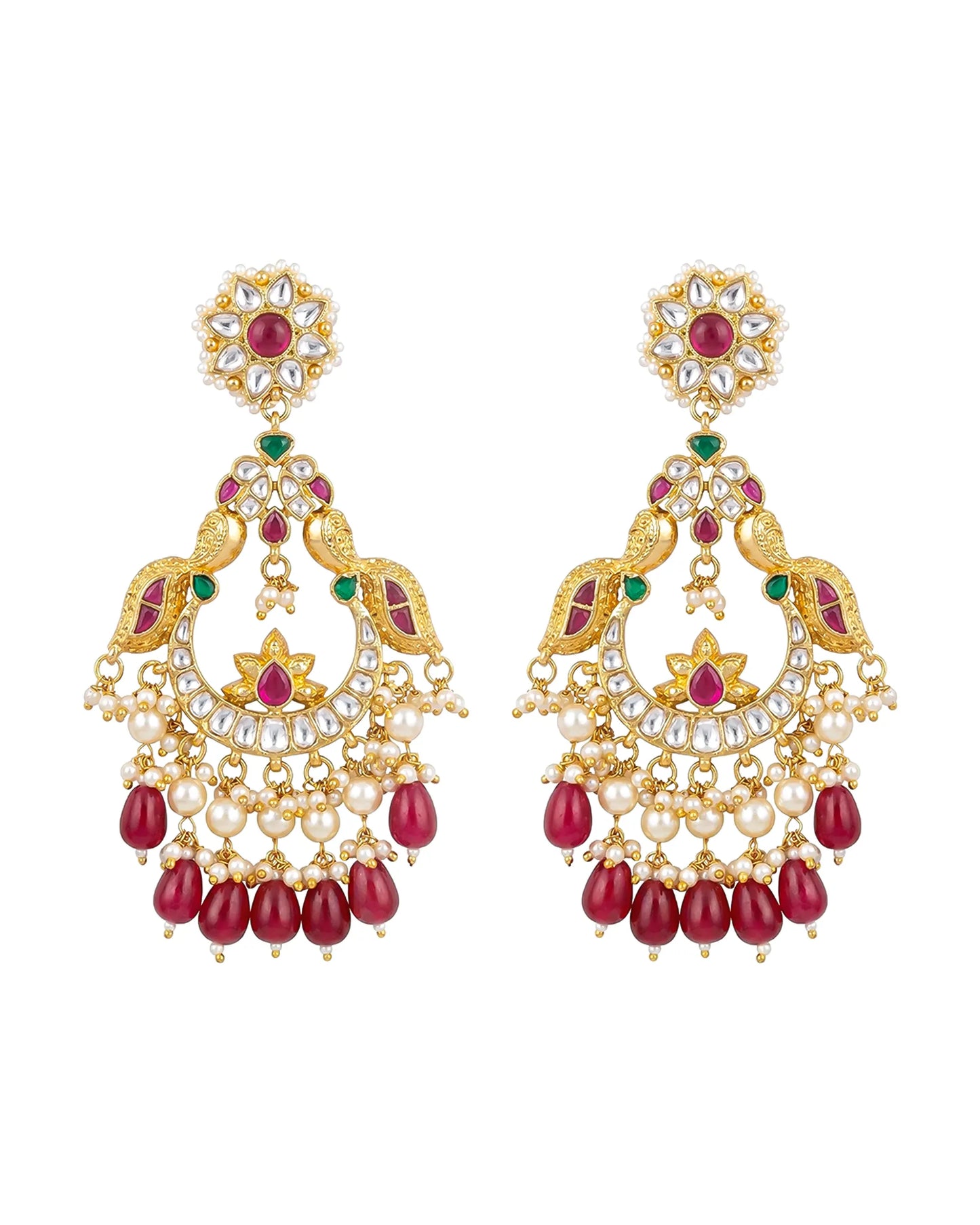18K Gold Plated Jadau Peacock Chandbali Earrings