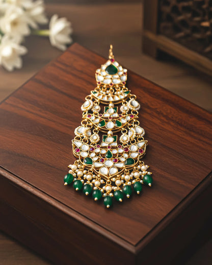 Royal Layered Kundan Passa Drops with Pearl Dangling – Traditional Bridal Jhoomar Headpiece Jewelry
