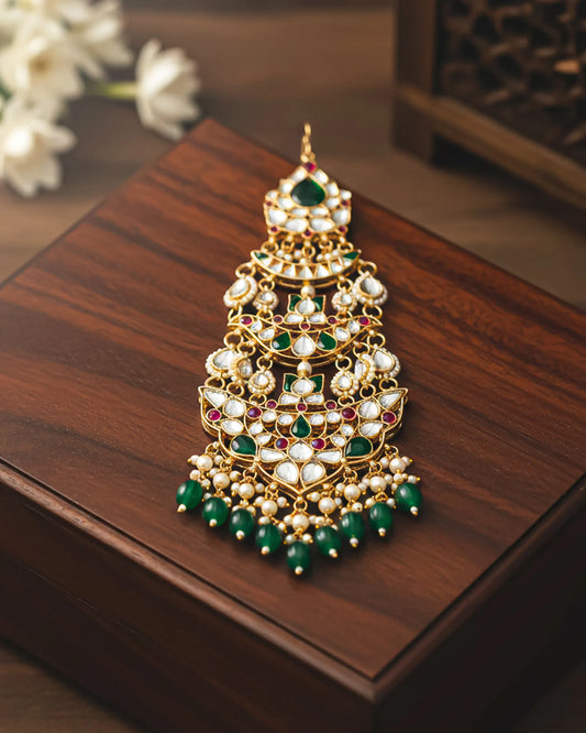 Royal Layered Kundan Passa Drops with Pearl Dangling – Traditional Bridal Jhoomar Headpiece Jewelry