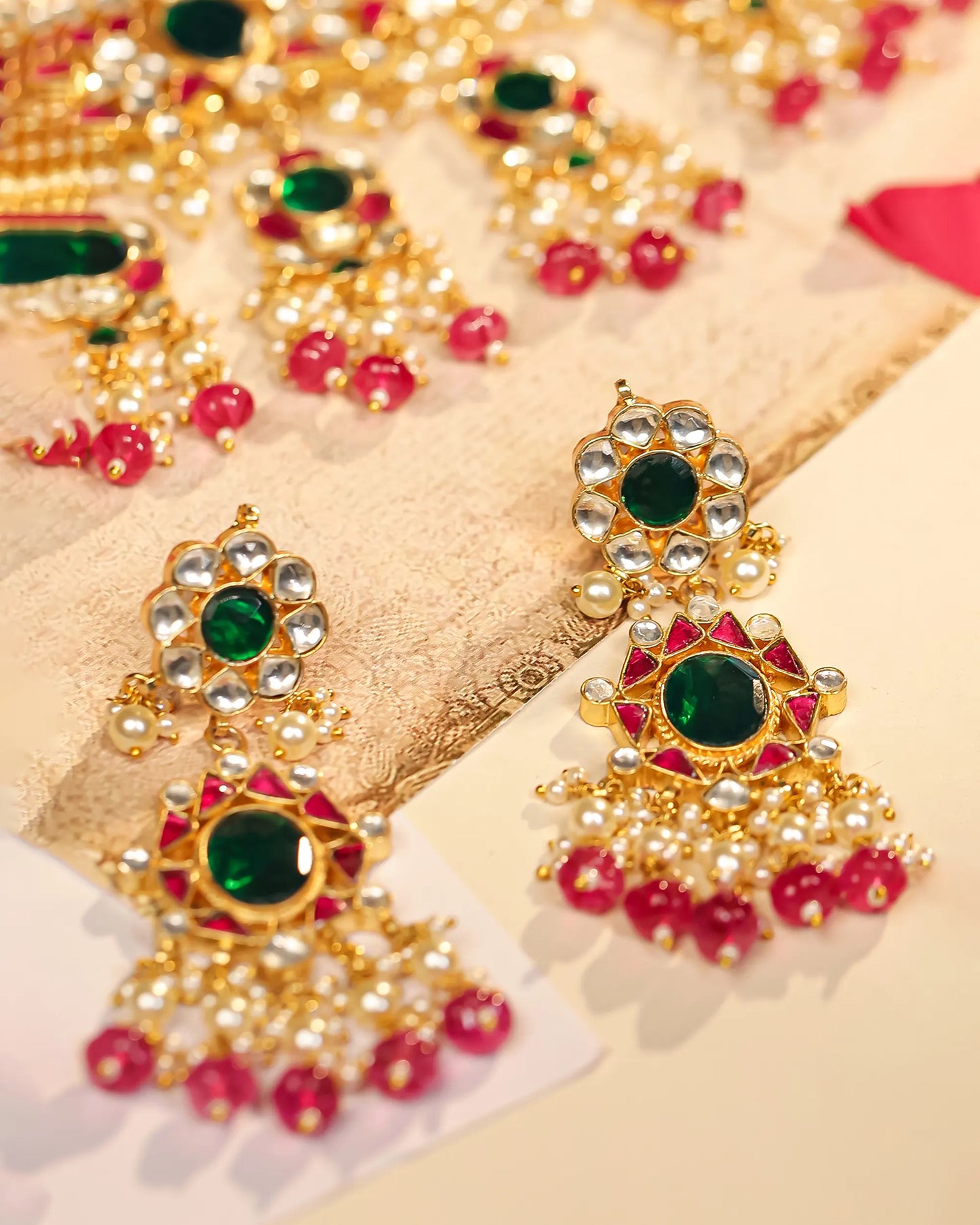 Green Kundan Bridal Jewelry Set Gold Plated Choker, Earrings & Maang Tikka