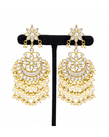 18K Gold Plated Jadau Polki Chandbali Earrings