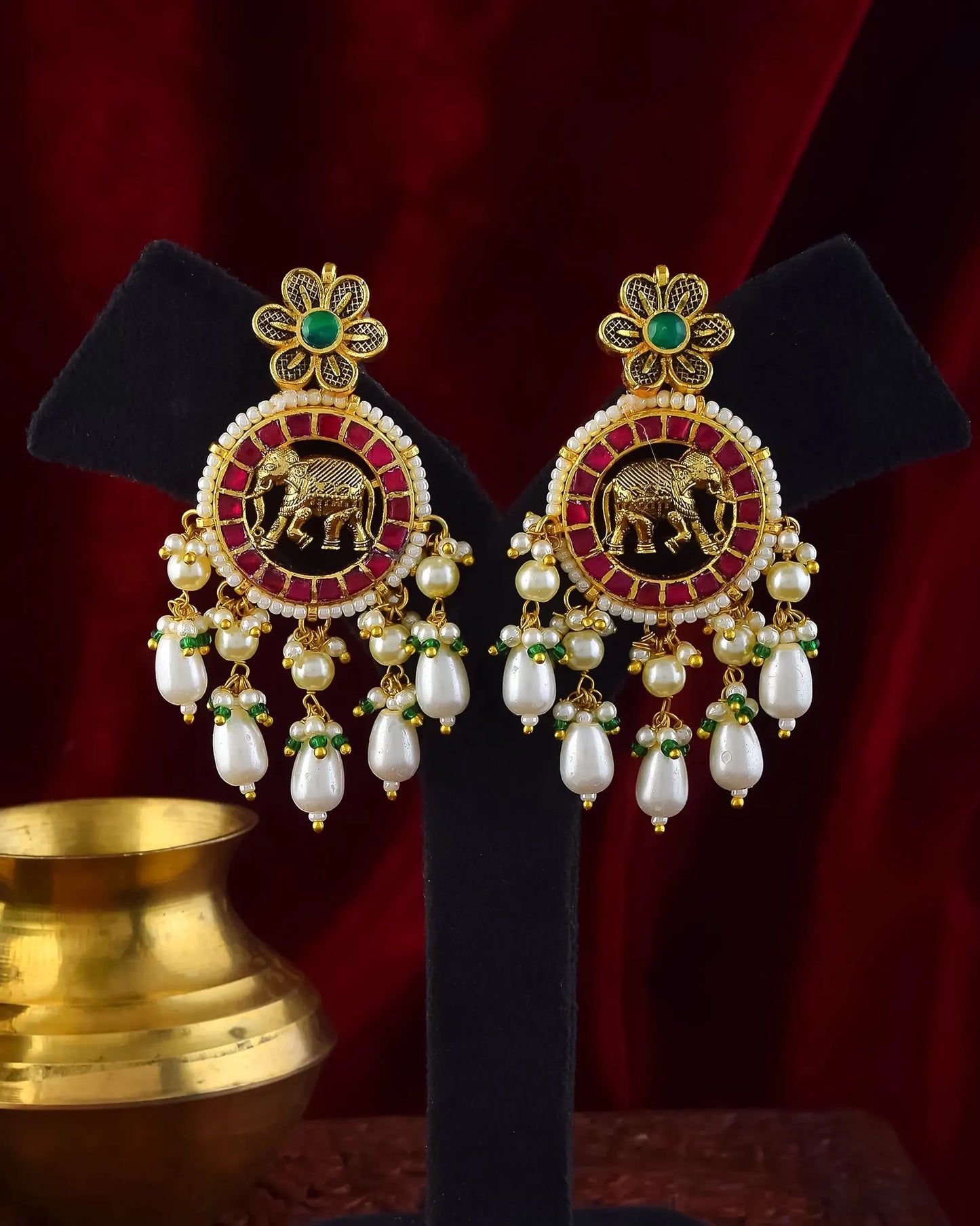 Elephant Kundan Necklace Set with Multi-Strand Pearls Royal Bridal Jewelry